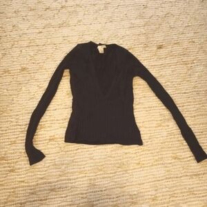 Evie Shirt Womens Medium Black long Sleeve Fit Stretch ribbed